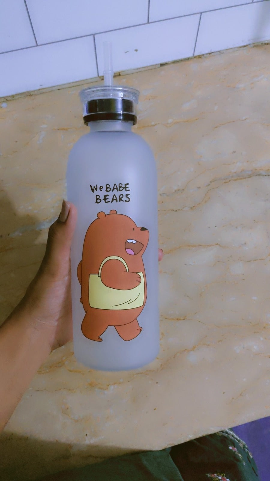We Bare Bears Panda Water Bottle 1000ml  - Plastic (Random Design)